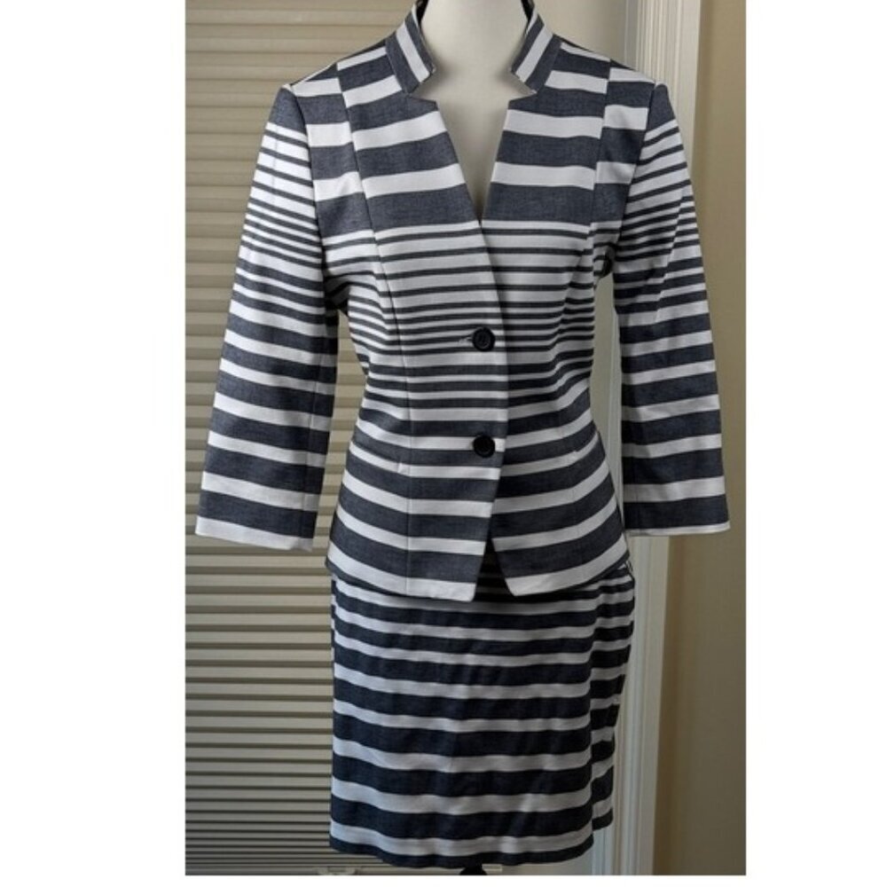 Le Chateau Striped 2-Piece Suit: Jacket (M) & Skirt (11/12) - Cotton Blend